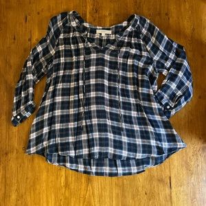 LOFT Peasant top in Navy Plaid and Red